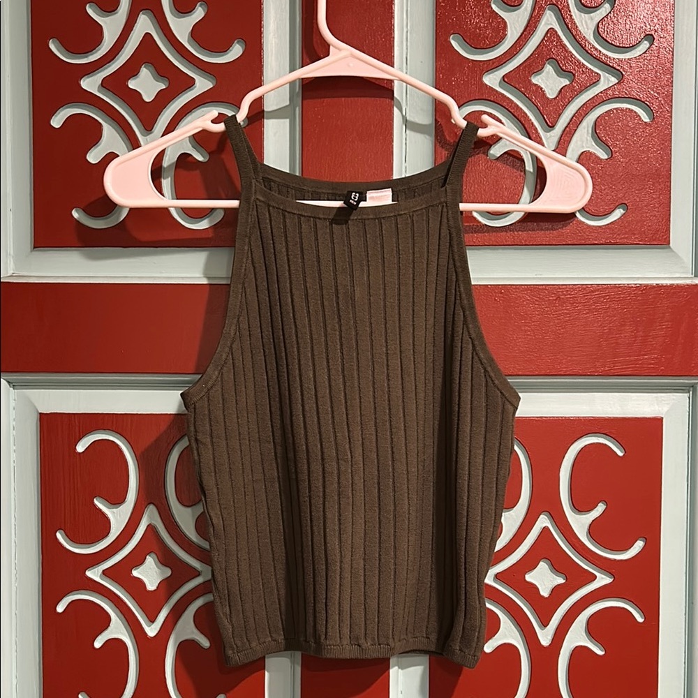 H&M Olive Green Ribbed Sleeveless / cropped sweater Tank Top NWOT Size S.